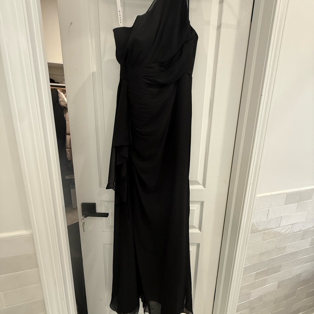 Black gown- special event dress. Brand is Azazie style-Maive dress- One-Shoulder